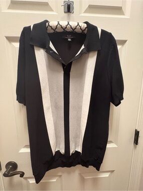 Magaschoni Black and White Vertical-Stripe Polo